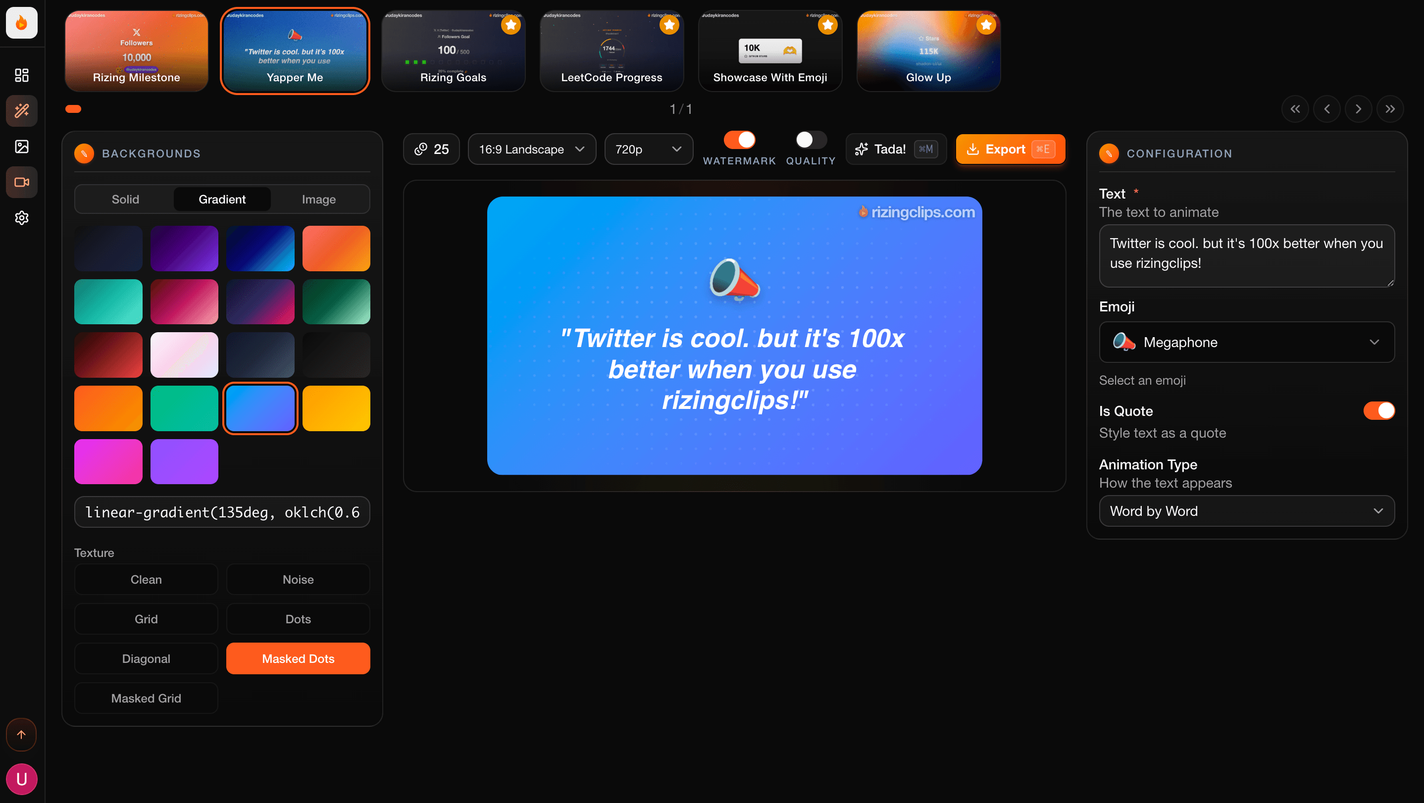 RizingClips studio interface