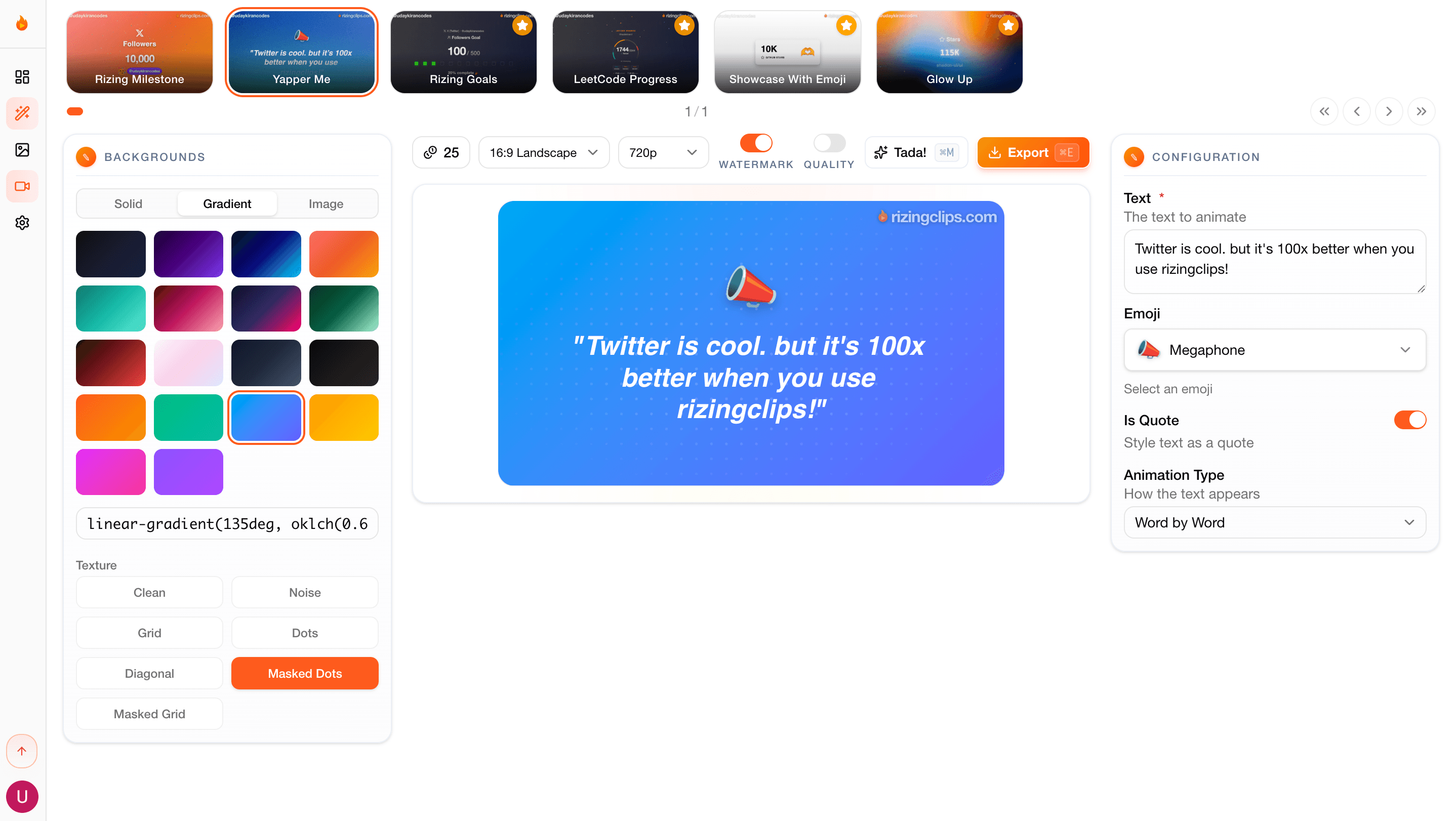RizingClips studio interface
